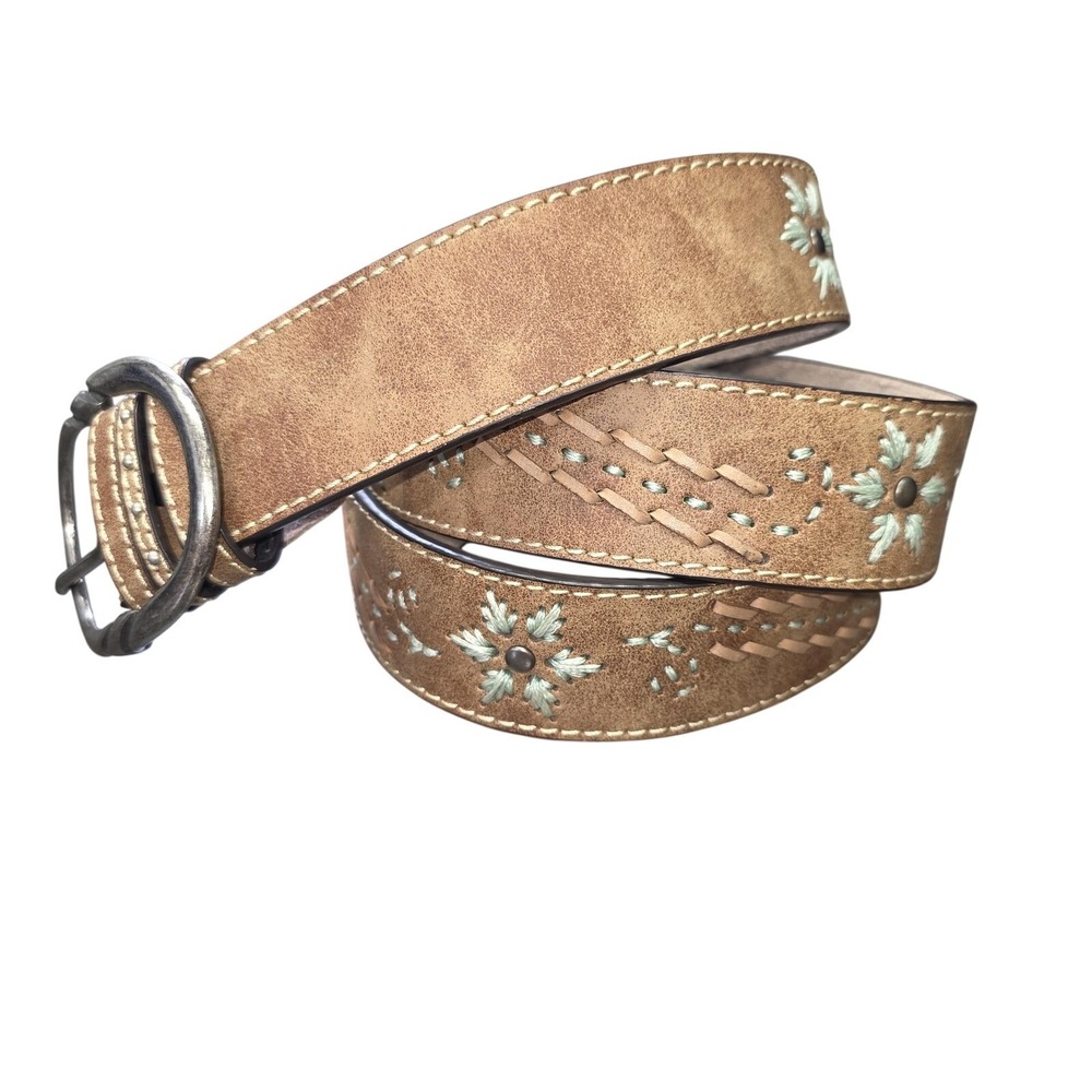 Cowgirls Rock Belt Womens XL Brown Leather Floral Western